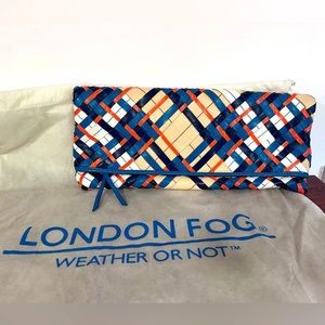 London Fog Large Fold-over Woven Leather Clutch